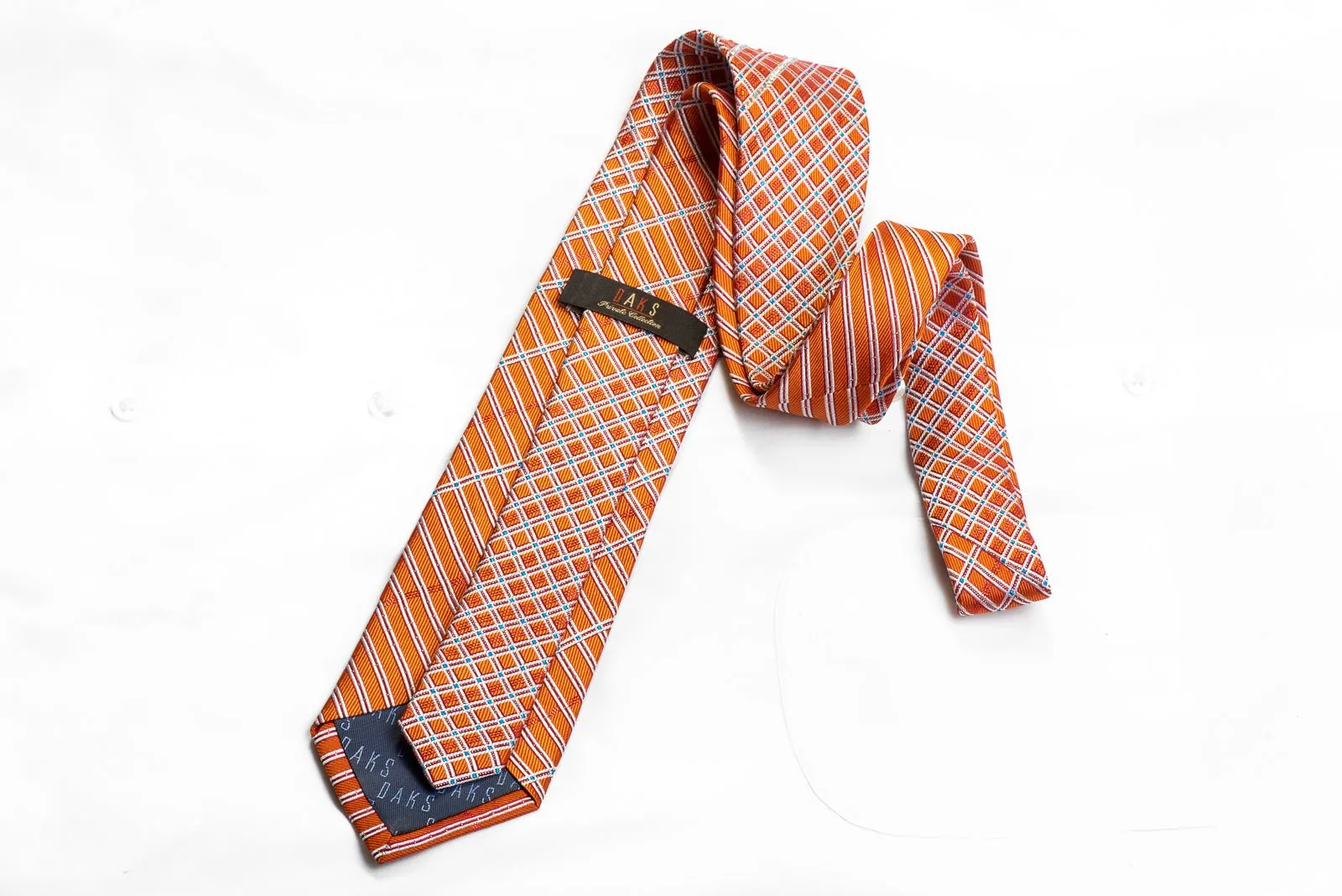 Daks Silk Rhinestone Necktie Silver Striped On Orange With Sparkles