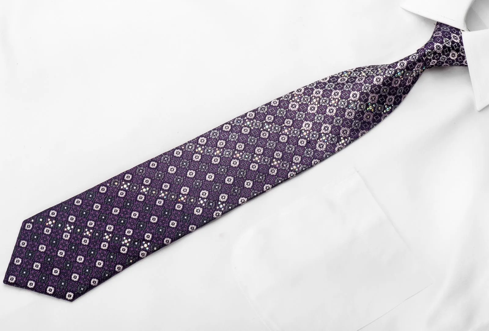 Daniel Hechter Crystal Necktie Medallions On Purple Silk With Purple Sparkles