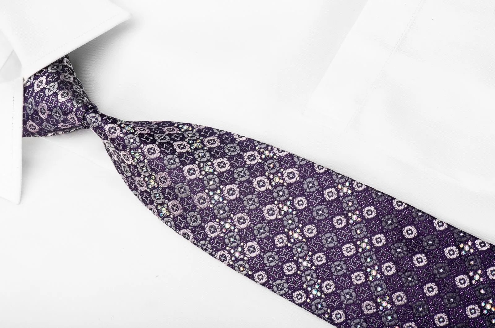 Daniel Hechter Crystal Necktie Medallions On Purple Silk With Purple Sparkles