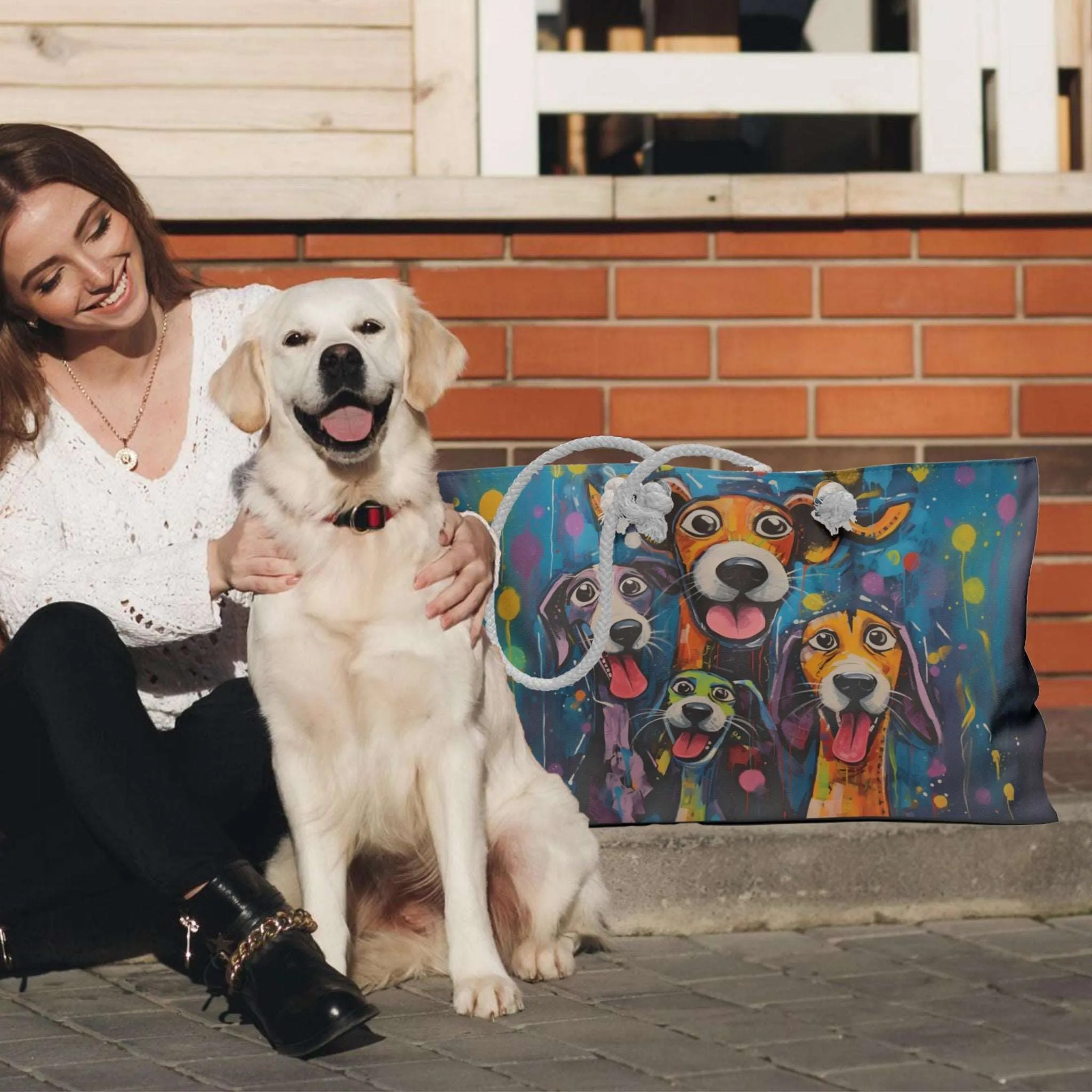 Dinner Time! Dog Art Original Design Weekender Wide Tote Bag