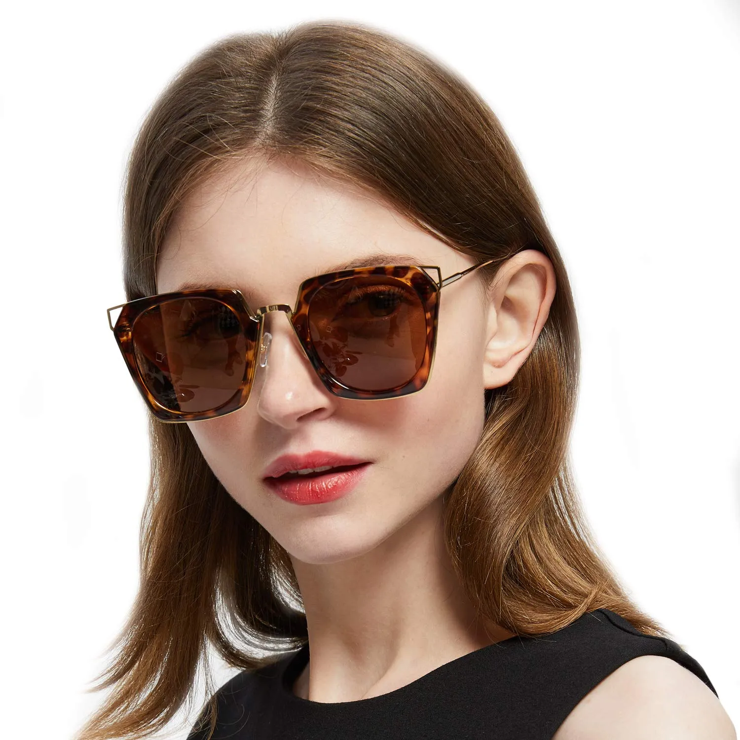 DUCO Classic Vintage Cateye Polarized Sunglasses For Women W001