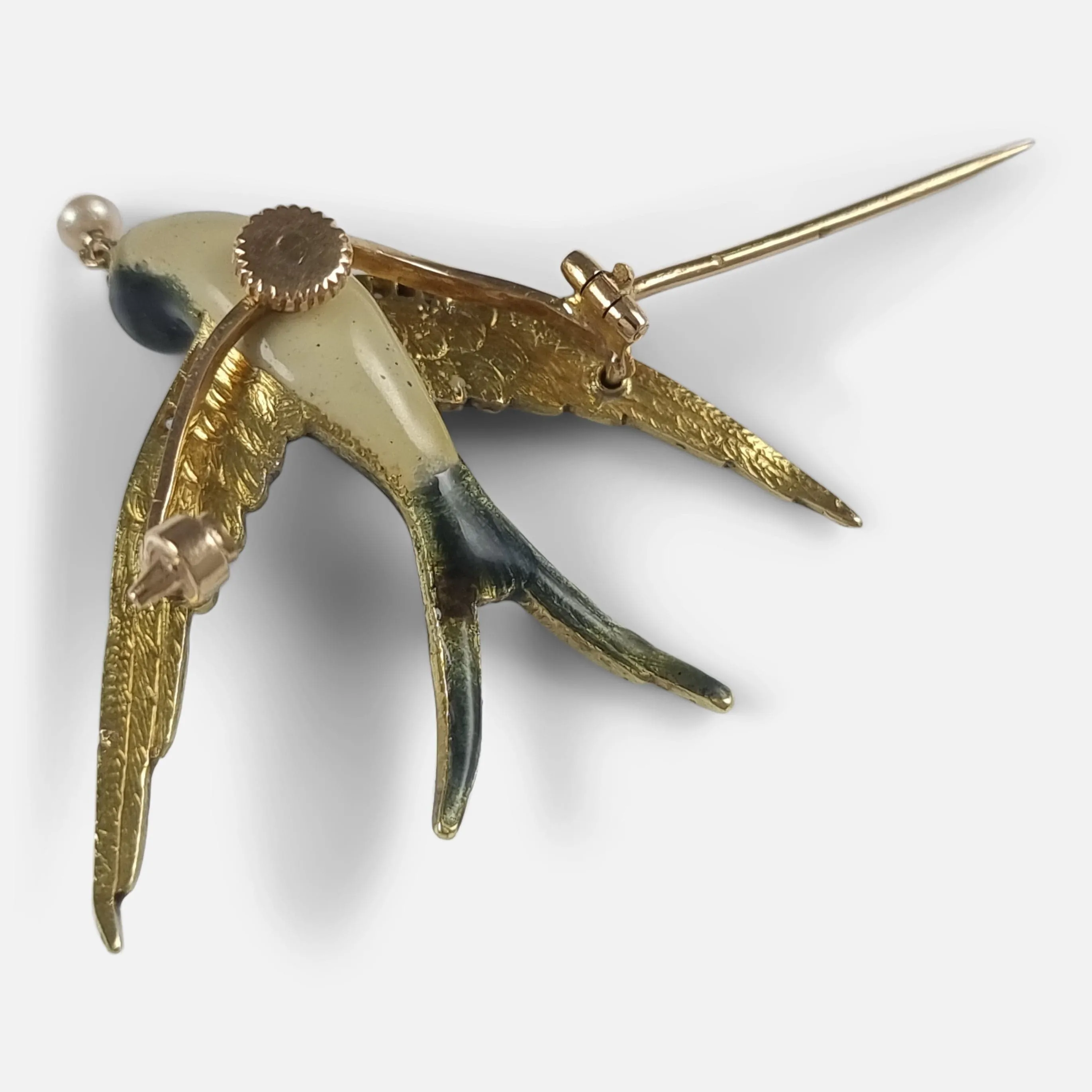 Early 20th Century Pearl and Diamond Swallow Brooch