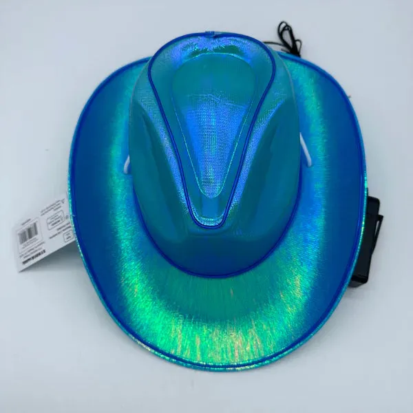 EL WIRE Light Up Iridescent Space Blue Cowboy Hat - Pack of 3 Hats