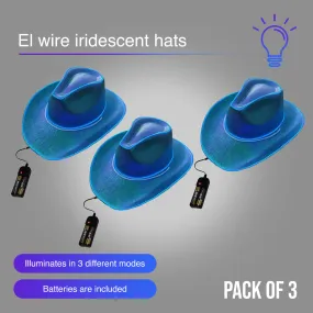 EL WIRE Light Up Iridescent Space Blue Cowboy Hat - Pack of 3 Hats