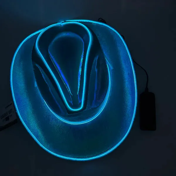 EL WIRE Light Up Iridescent Space Blue Cowboy Hat - Pack of 3 Hats
