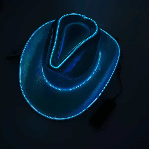 EL WIRE Light Up Iridescent Space Blue Cowboy Hat - Pack of 3 Hats
