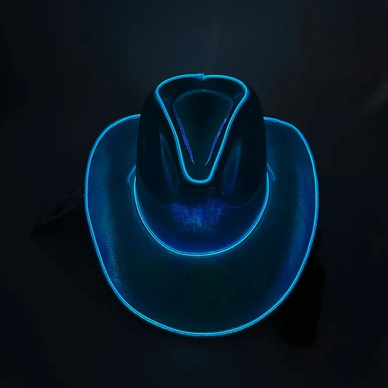 EL WIRE Light Up Iridescent Space Blue Cowboy Hat - Pack of 3 Hats