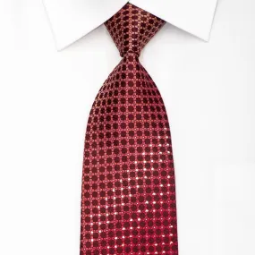 Elle Homme Men's Silk Necktie Trellis On Burgundy Sparkling With Rhinestones