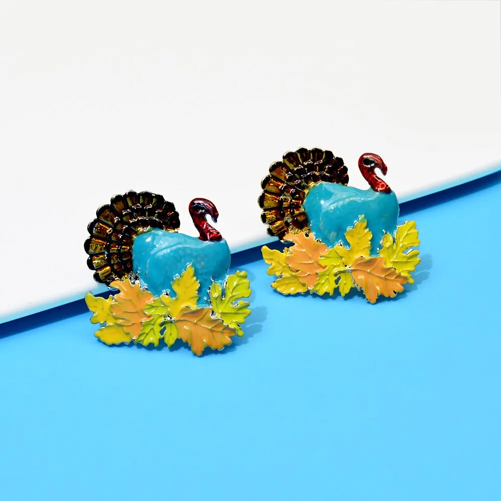 Enamel Turkey Pin Animal Brooch Colorful Winter Accessories