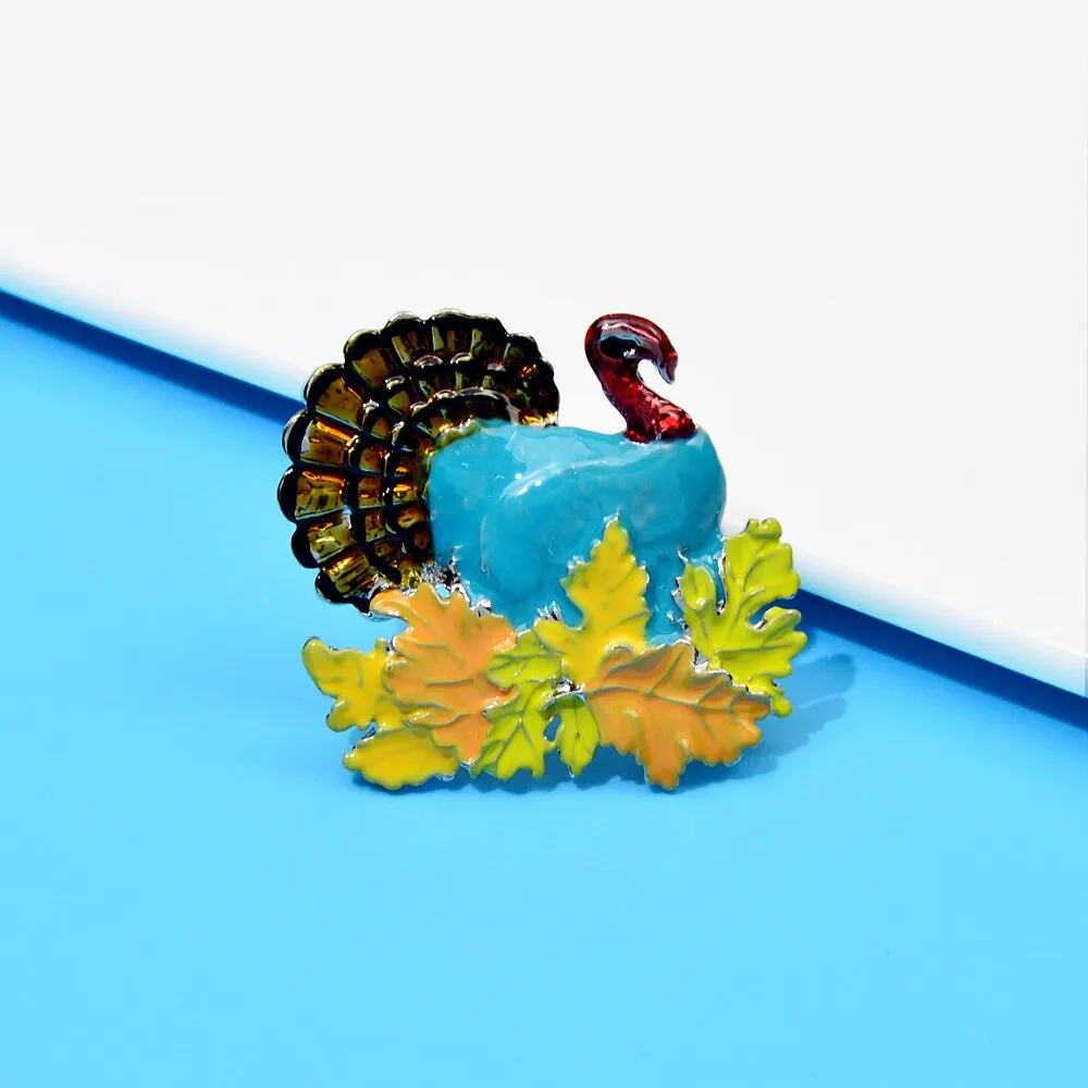 Enamel Turkey Pin Animal Brooch Colorful Winter Accessories