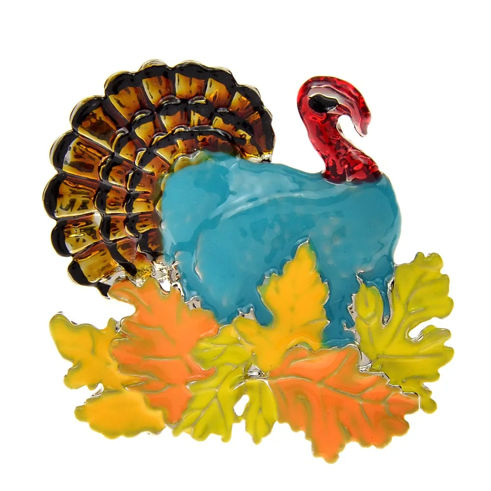 Enamel Turkey Pin Animal Brooch Colorful Winter Accessories