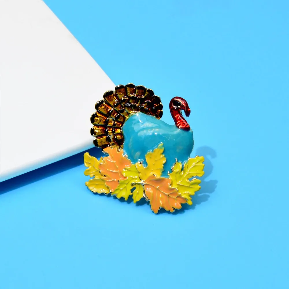 Enamel Turkey Pin Animal Brooch Colorful Winter Accessories