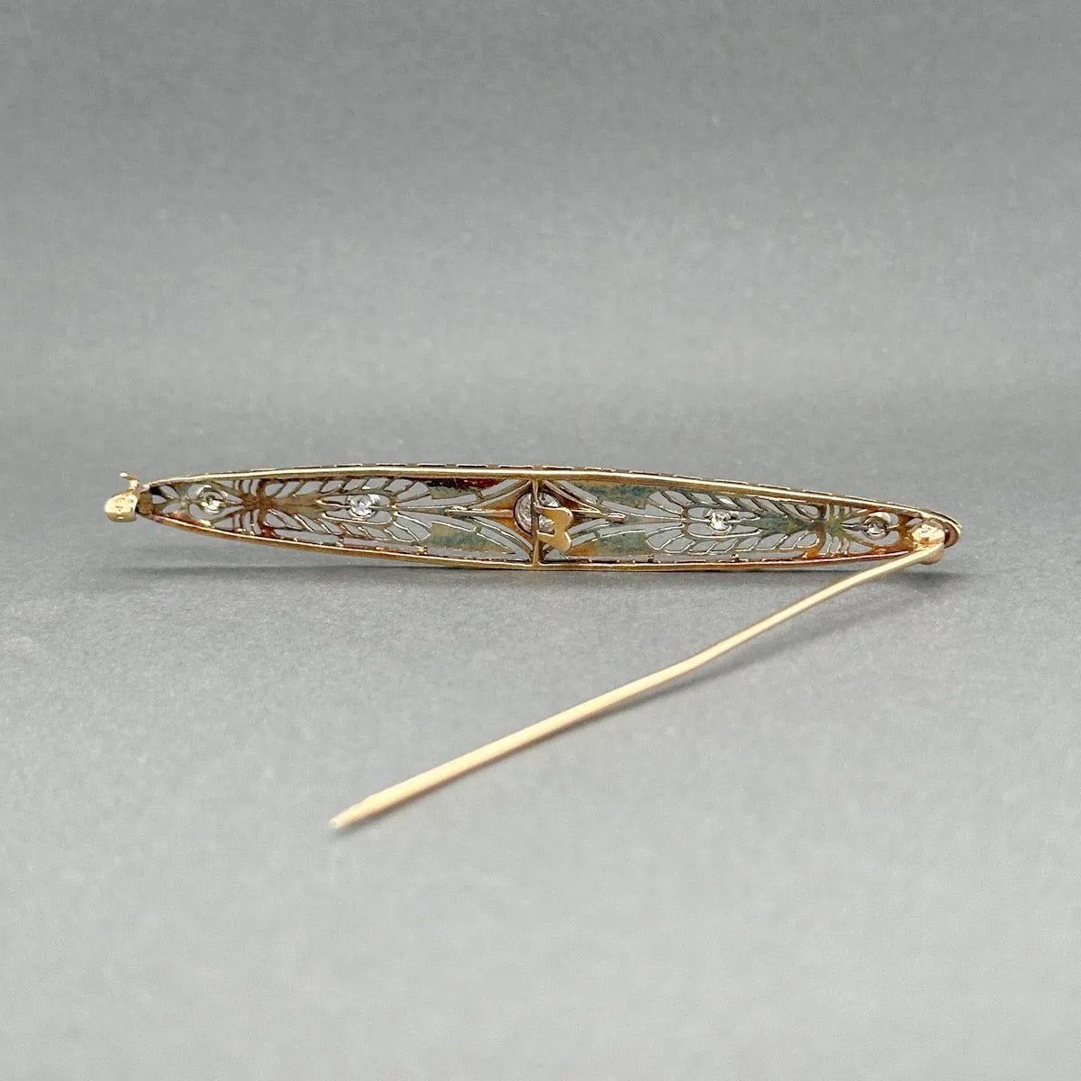 Estate 14K TT Gold Art Deco 0.54ctw H-I/SI1-2 Diamond Pin