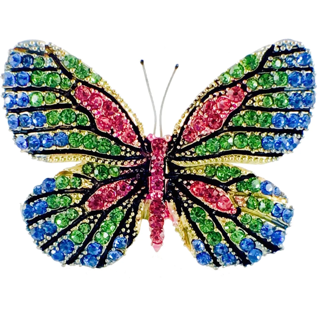 Fairy Butterfly Brooch Swarovski Crystal gold base multi colors Blue Green Pink