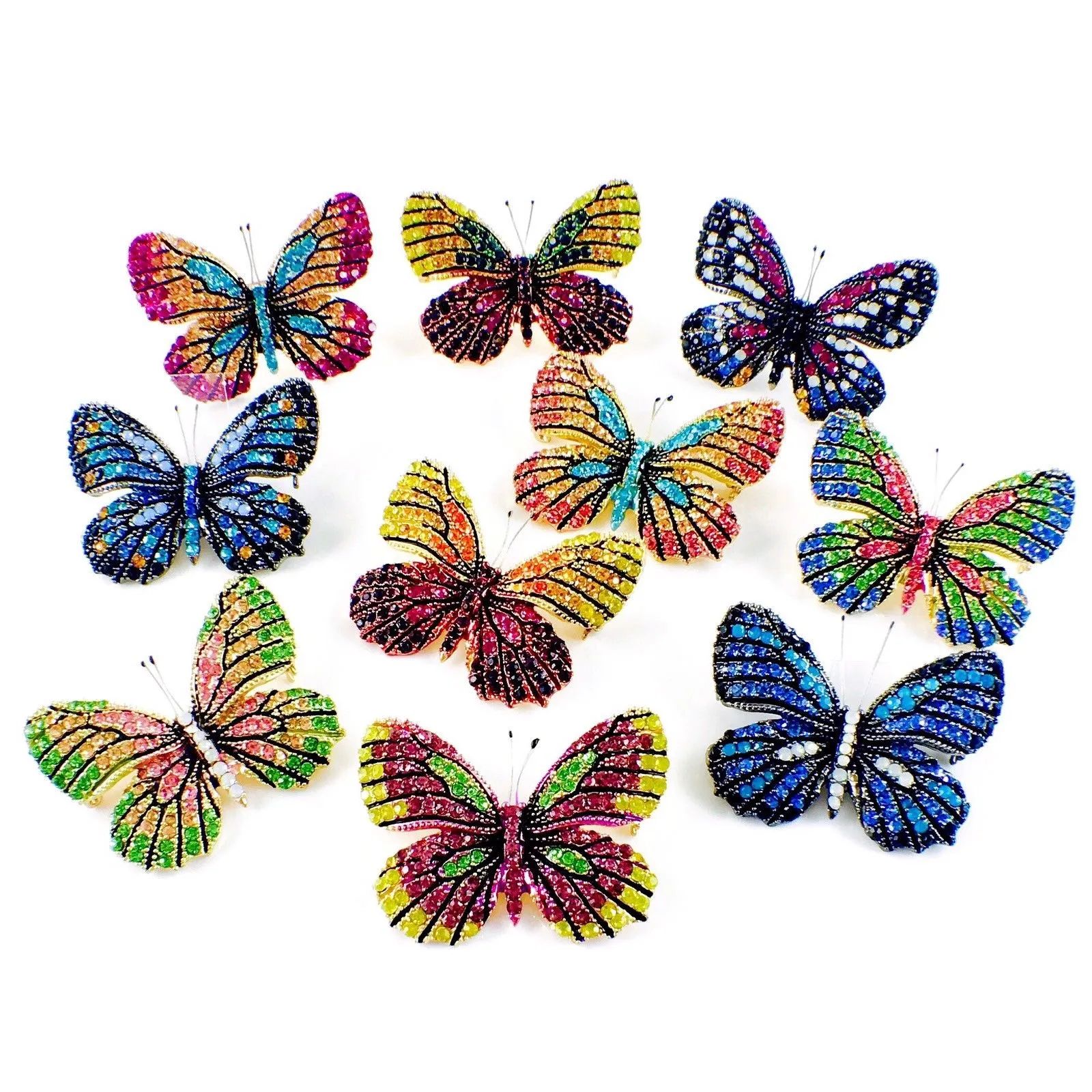 Fairy Butterfly Brooch Swarovski Crystal gold base multi colors Yellow Orange Fuchsia Purple