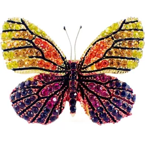 Fairy Butterfly Brooch Swarovski Crystal gold base multi colors Yellow Orange Fuchsia Purple