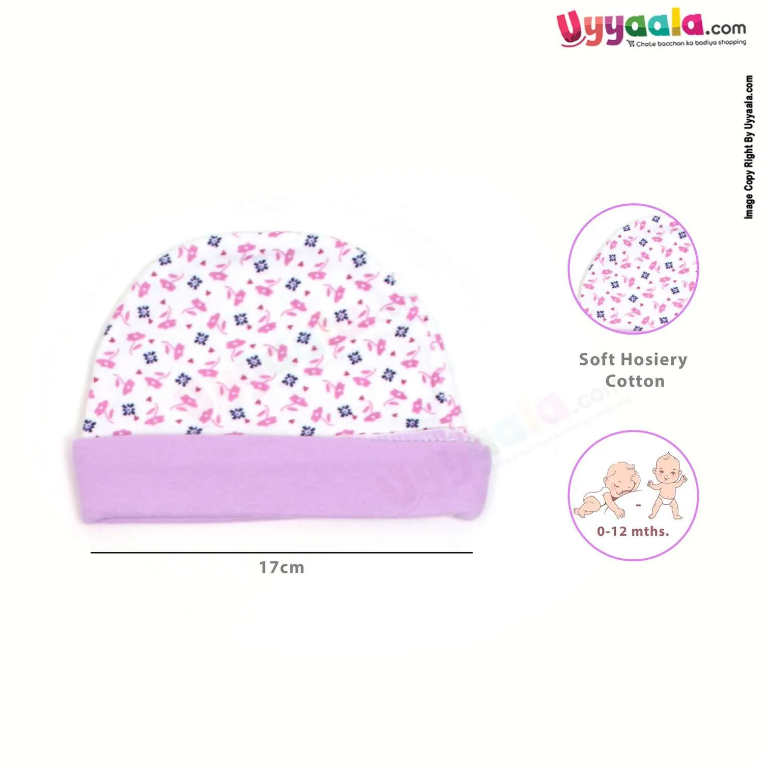 Fancy Round Cap for Babies with Print 5p Set,0-12m Age - Multi Color