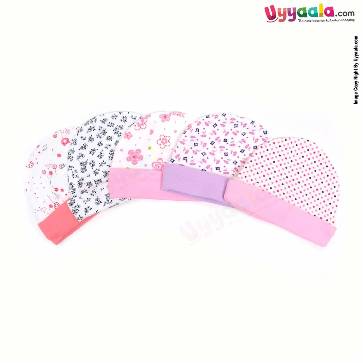 Fancy Round Cap for Babies with Print 5p Set,0-12m Age - Multi Color