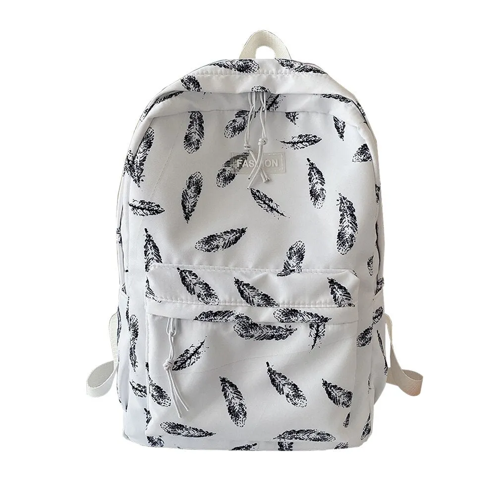 Fashion Preppy Style Women's Backpack Dog Butterfly Feather Printing Knapsack Casual Girls School Bag Large Capacity Rucksacks