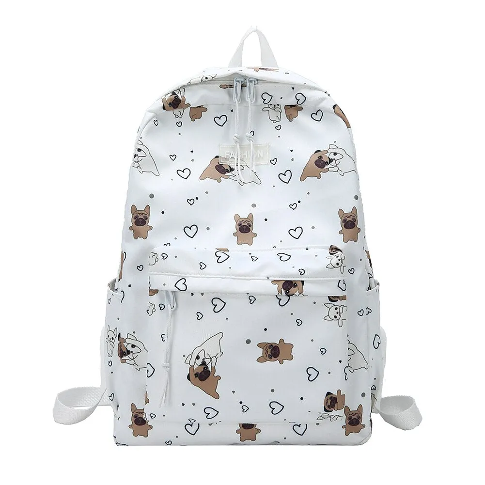 Fashion Preppy Style Women's Backpack Dog Butterfly Feather Printing Knapsack Casual Girls School Bag Large Capacity Rucksacks