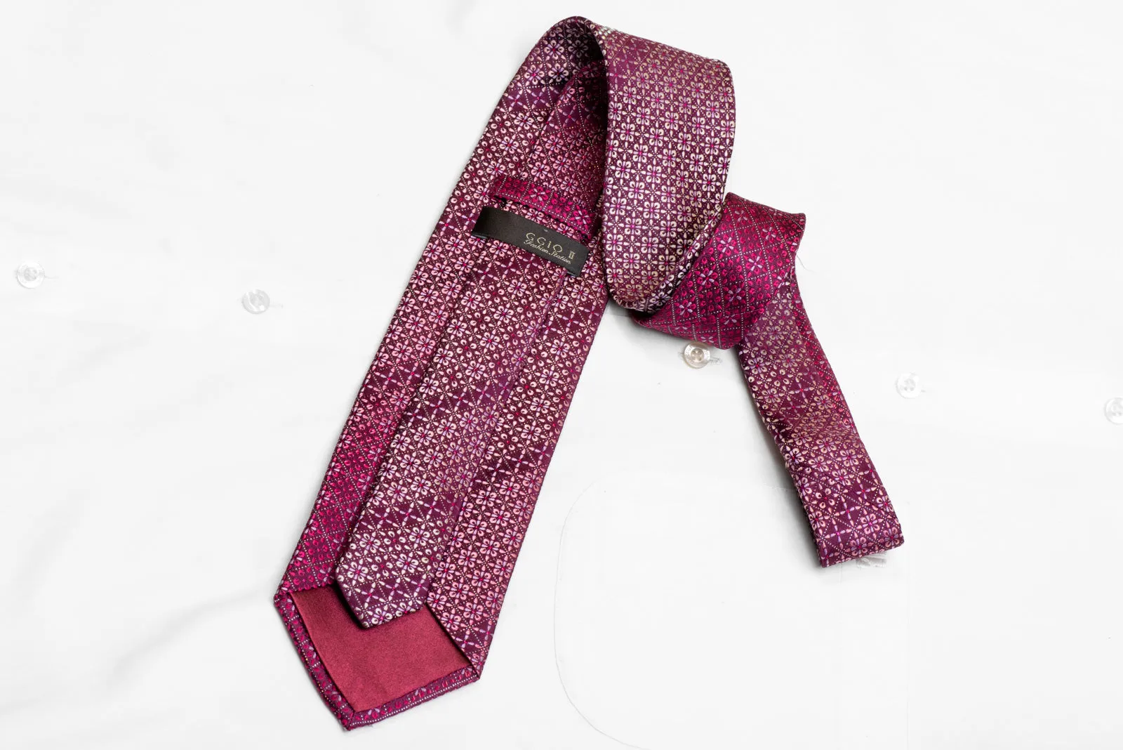 Floral Trellis On Purple Rhinestone Silk Necktie With Sparkles