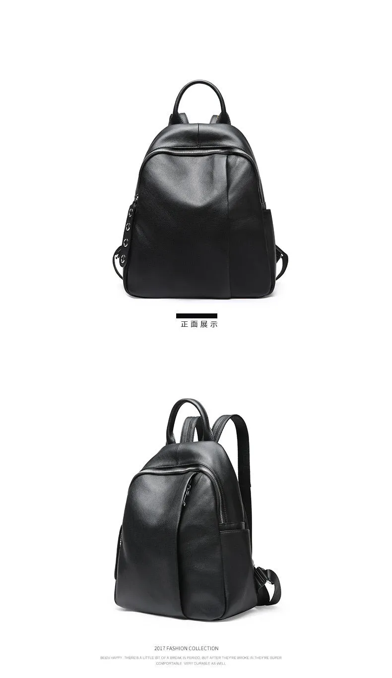 Genuine Cowhide Leather Women's All-Match Travel Shoulder Strap Backpack