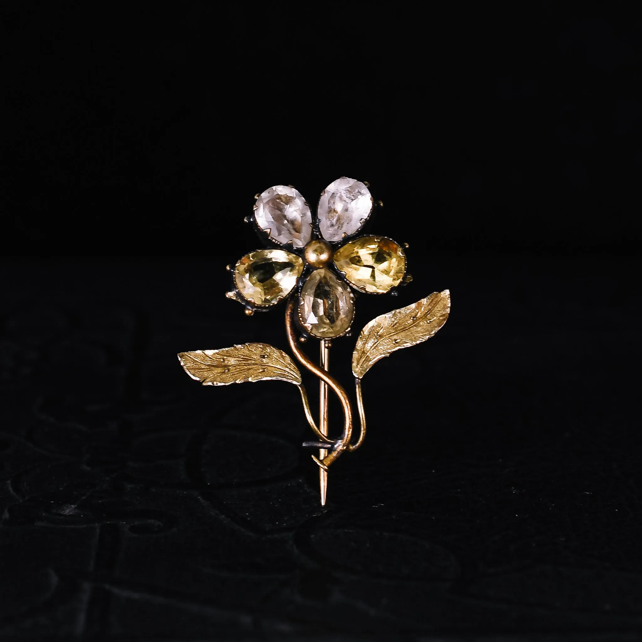 Georgian Yellow & Violet Paste Pansy Brooch