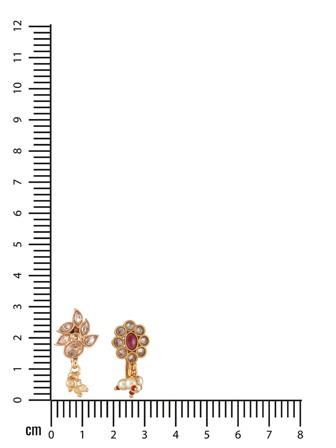 Gold-Plated Red & White Kundan Studded Nose Pin