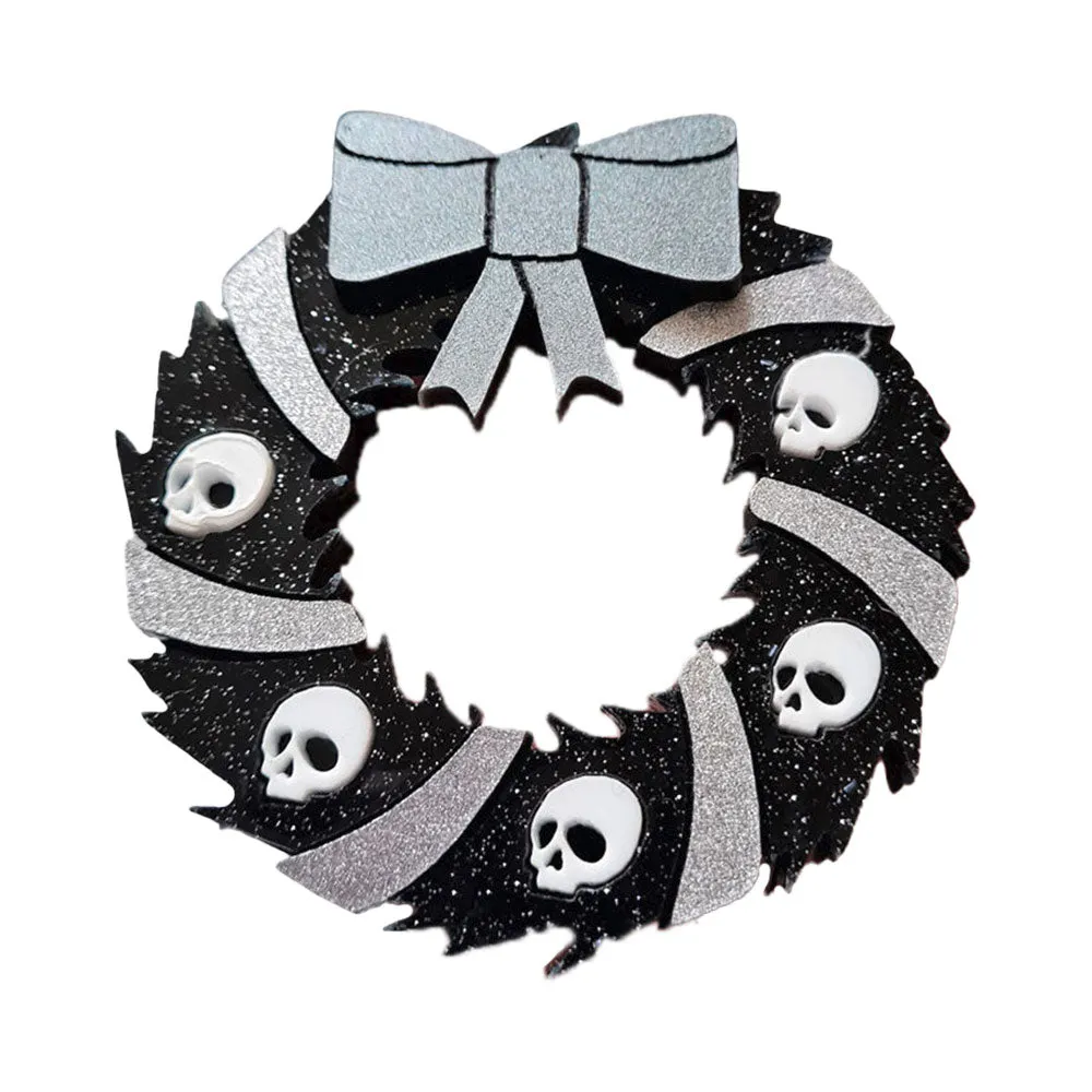 Gothic Skull Wreath Brooch by Cherryloco