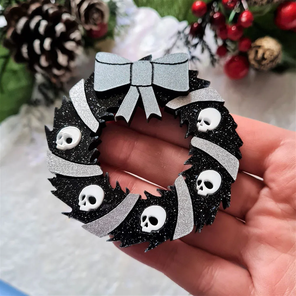 Gothic Skull Wreath Brooch by Cherryloco