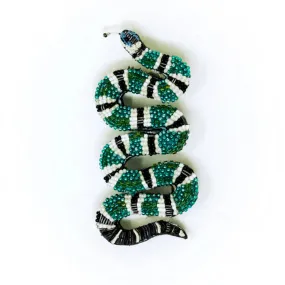 Green Banded Snake Hand-Embroidered Brooch Pin