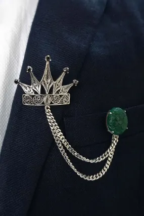 Green Quartz Crown Brooch