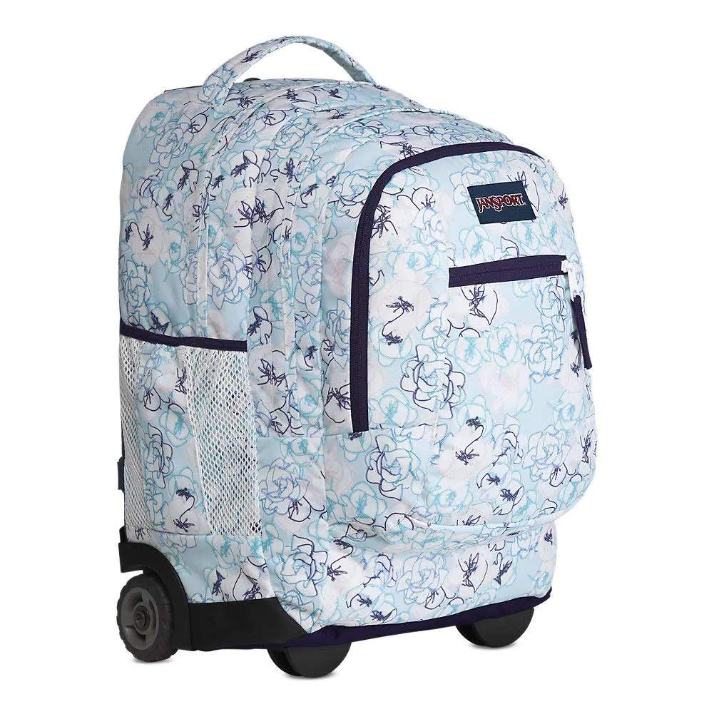 JanSport Driver Rolling 15" Laptop Backpack - Wheeled Book Bag | Blue Sketch Floral Print