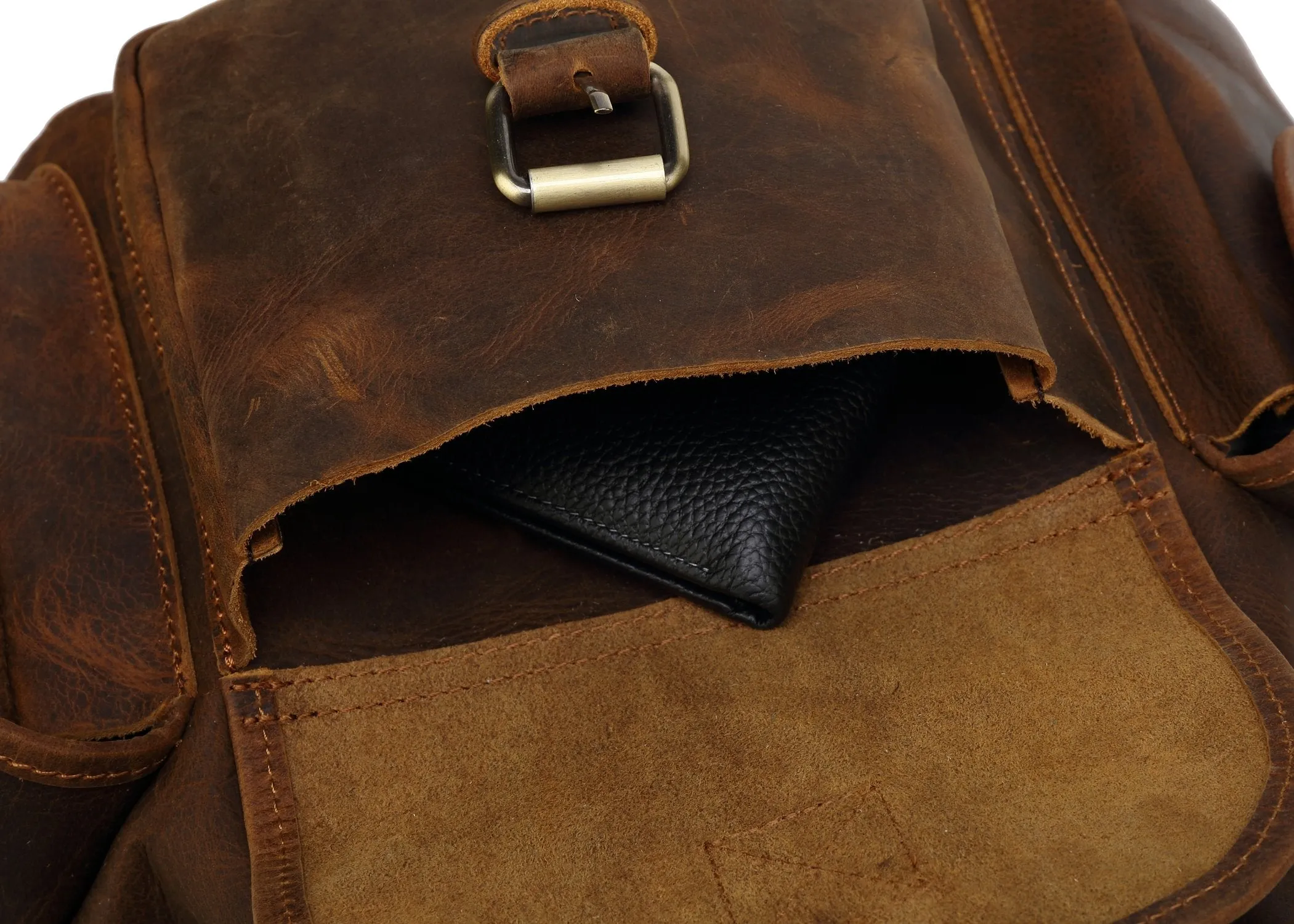 Kenox 16" Genuine Leather Laptop Backpack Vintage College School Bookbag (Brown)