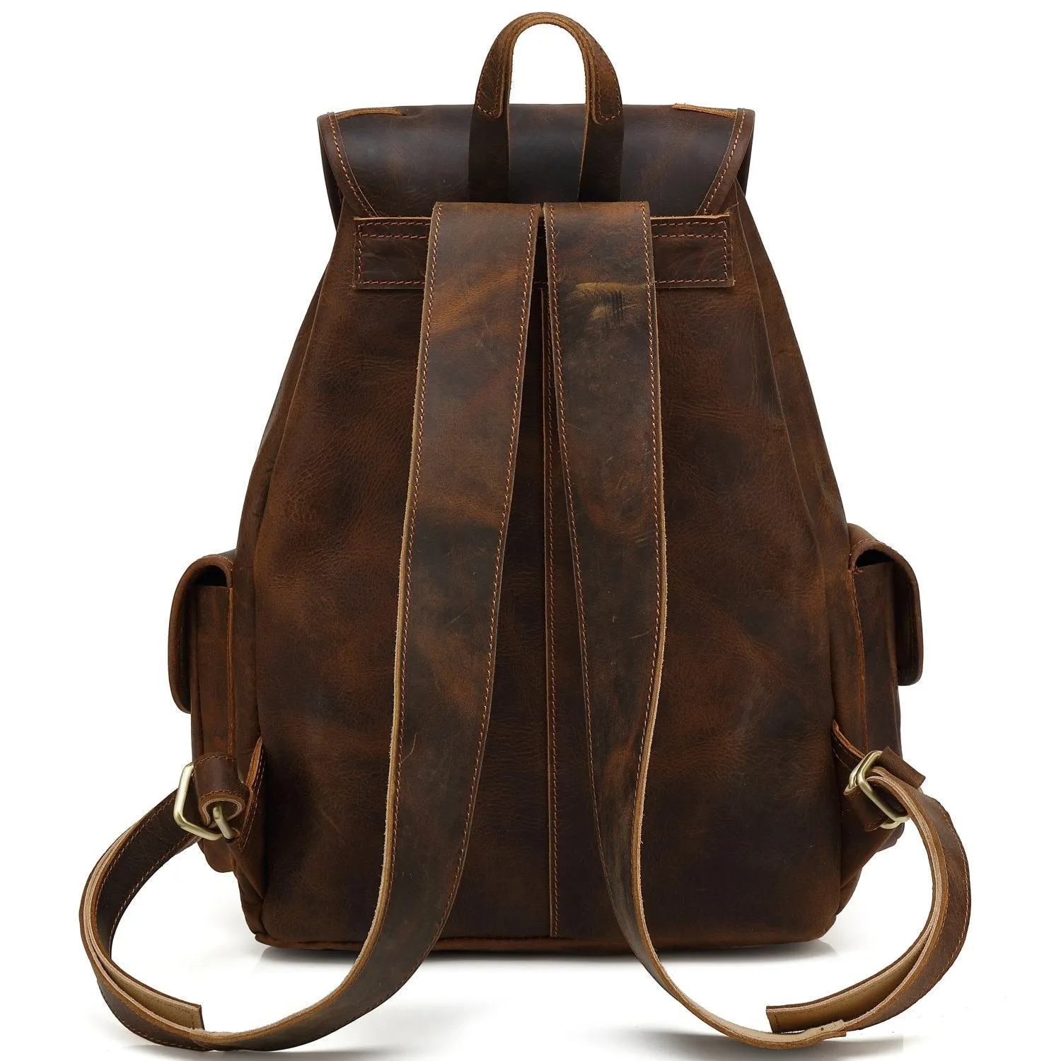 Kenox 16" Genuine Leather Laptop Backpack Vintage College School Bookbag (Brown)