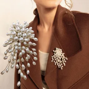 Korean Exaggerated Elegant Pearl Flower Brooch Pin Badge For Women