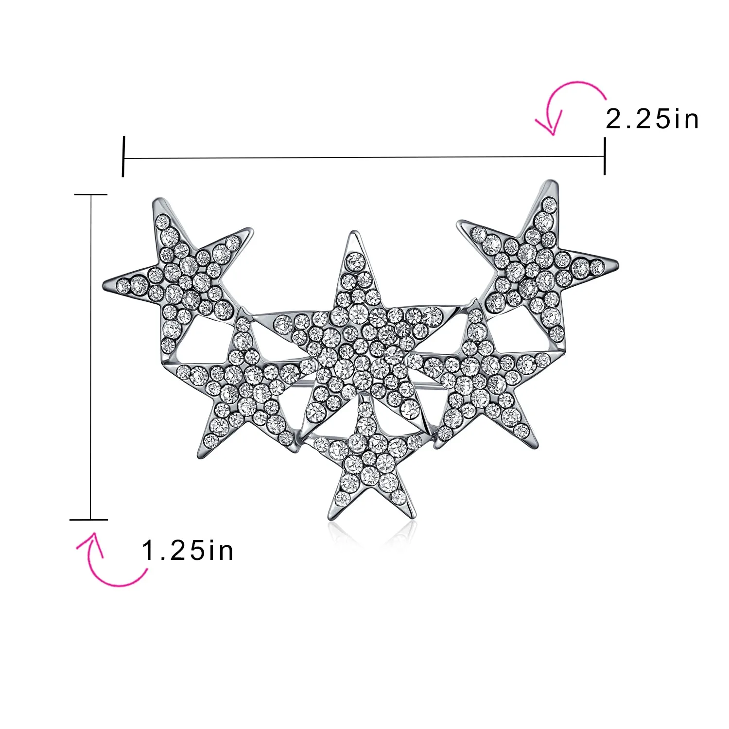 Large Statement Celestial Patriotic USA Rock Star Crystal Stars Brooche Pin SilverGold