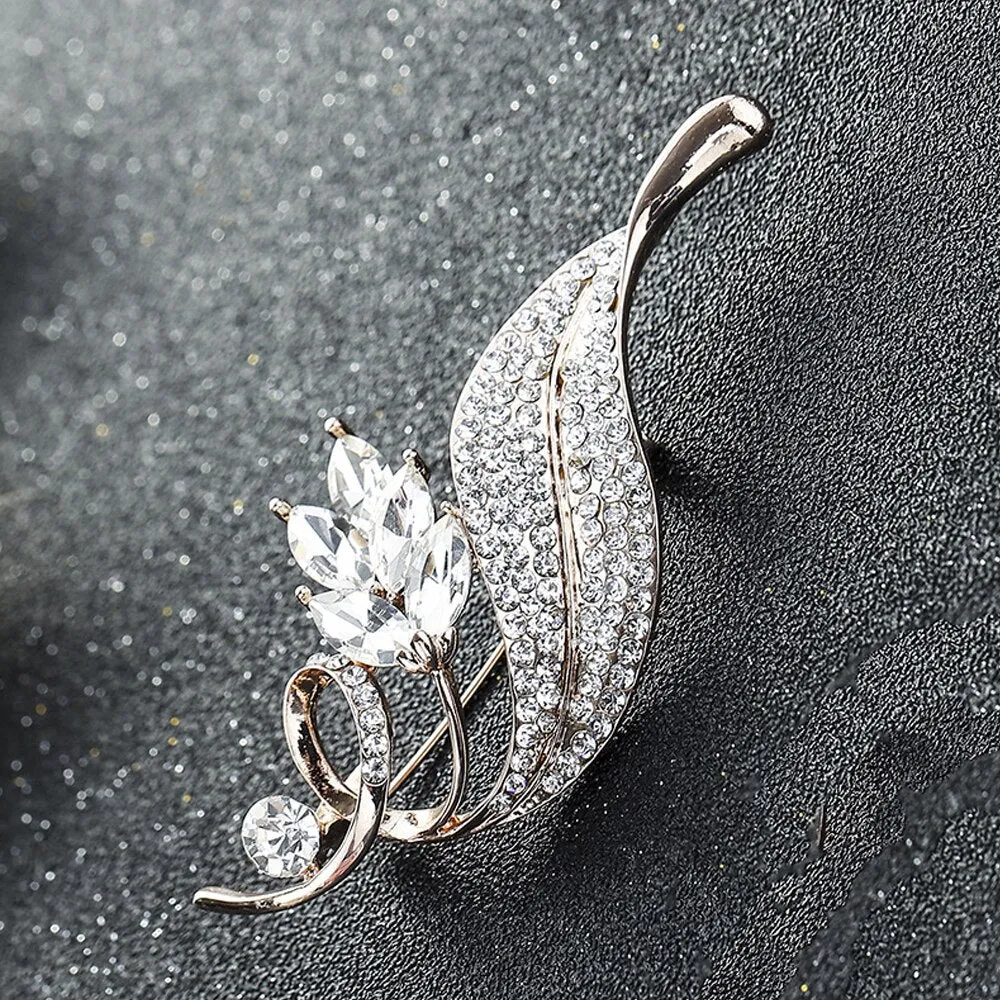 Leaf Brooches Alloy Jewelry Accessories Rhinestone Pin And Brooch