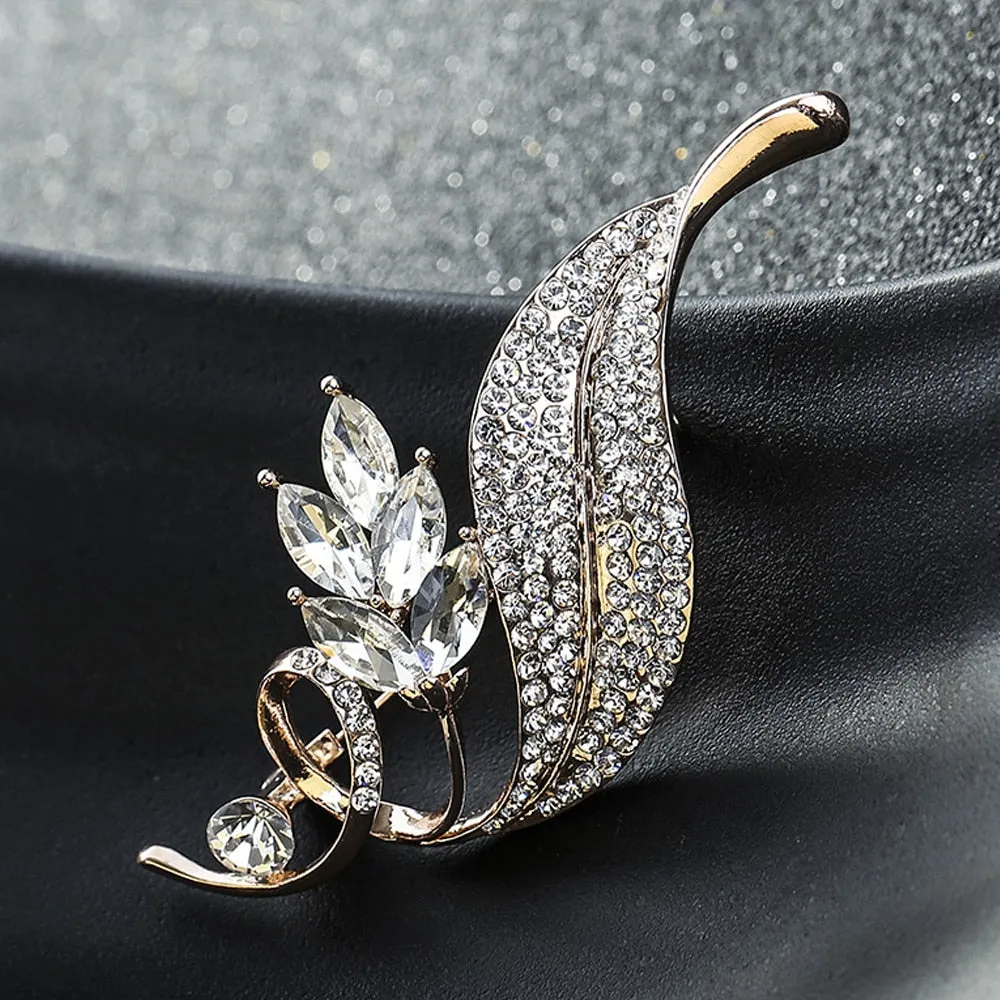 Leaf Brooches Alloy Jewelry Accessories Rhinestone Pin And Brooch