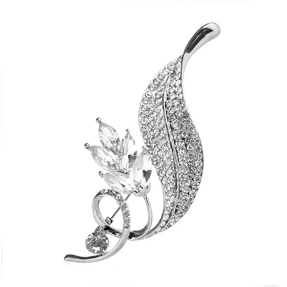 Leaf Brooches Alloy Jewelry Accessories Rhinestone Pin And Brooch