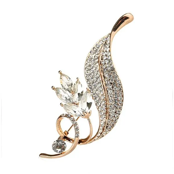 Leaf Brooches Alloy Jewelry Accessories Rhinestone Pin And Brooch