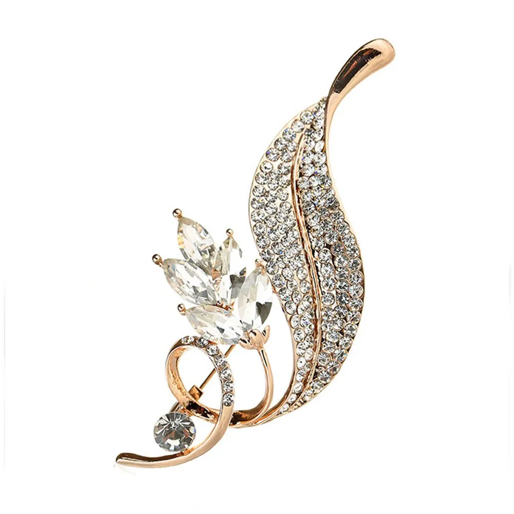 Leaf Brooches Alloy Jewelry Accessories Rhinestone Pin And Brooch