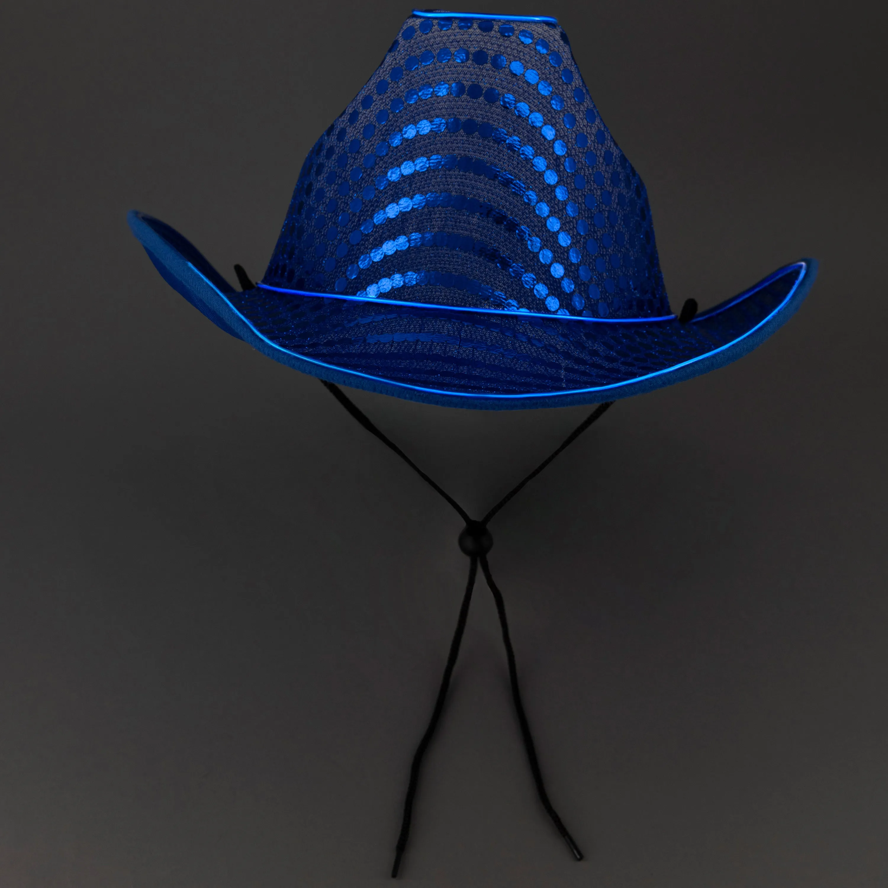 LED Flashing EL Wire Blue Sequin Cowboy Party Hat - Pack of 12 Hats