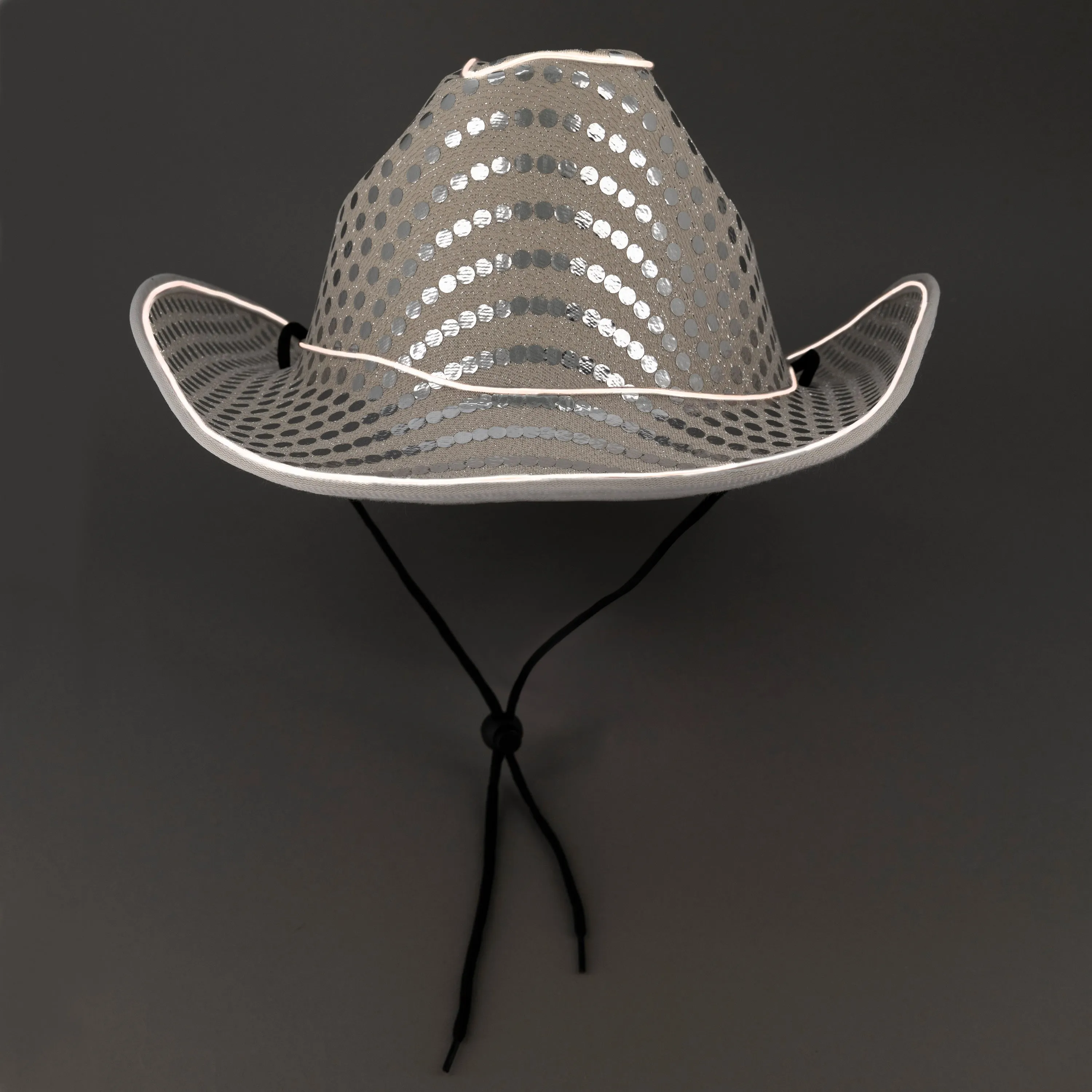 LED Flashing EL Wire Sequin White Cowboy Party Hat - Pack of 2