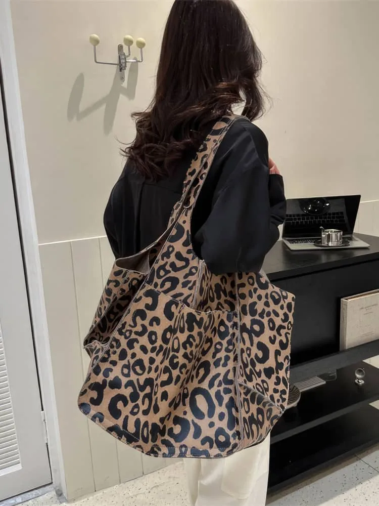 Leopard print tote bag large capacity PU shoulder bag