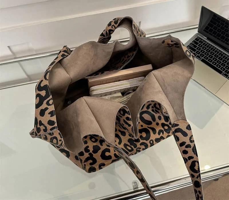 Leopard print tote bag large capacity PU shoulder bag