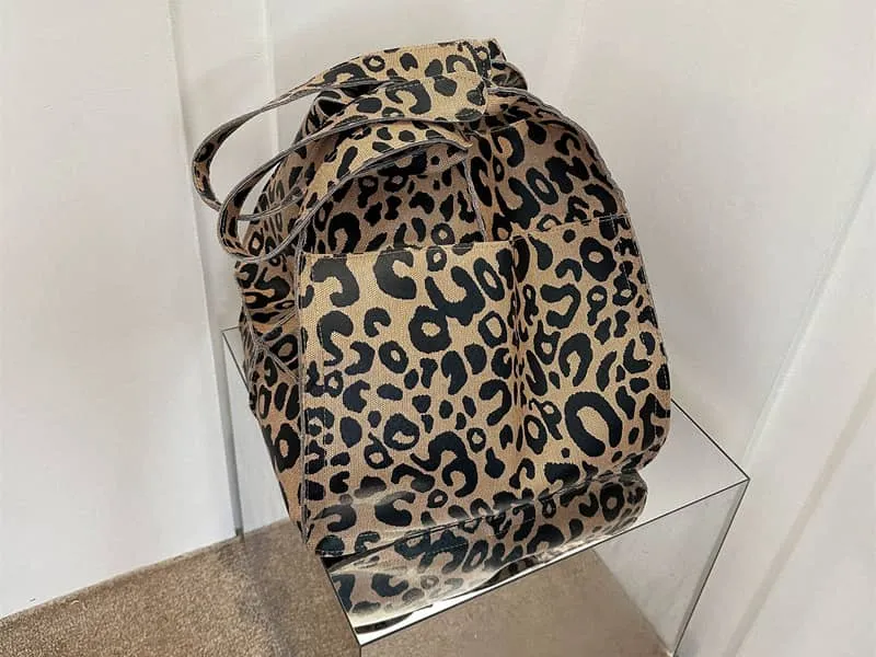 Leopard print tote bag large capacity PU shoulder bag