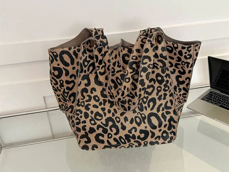 Leopard print tote bag large capacity PU shoulder bag