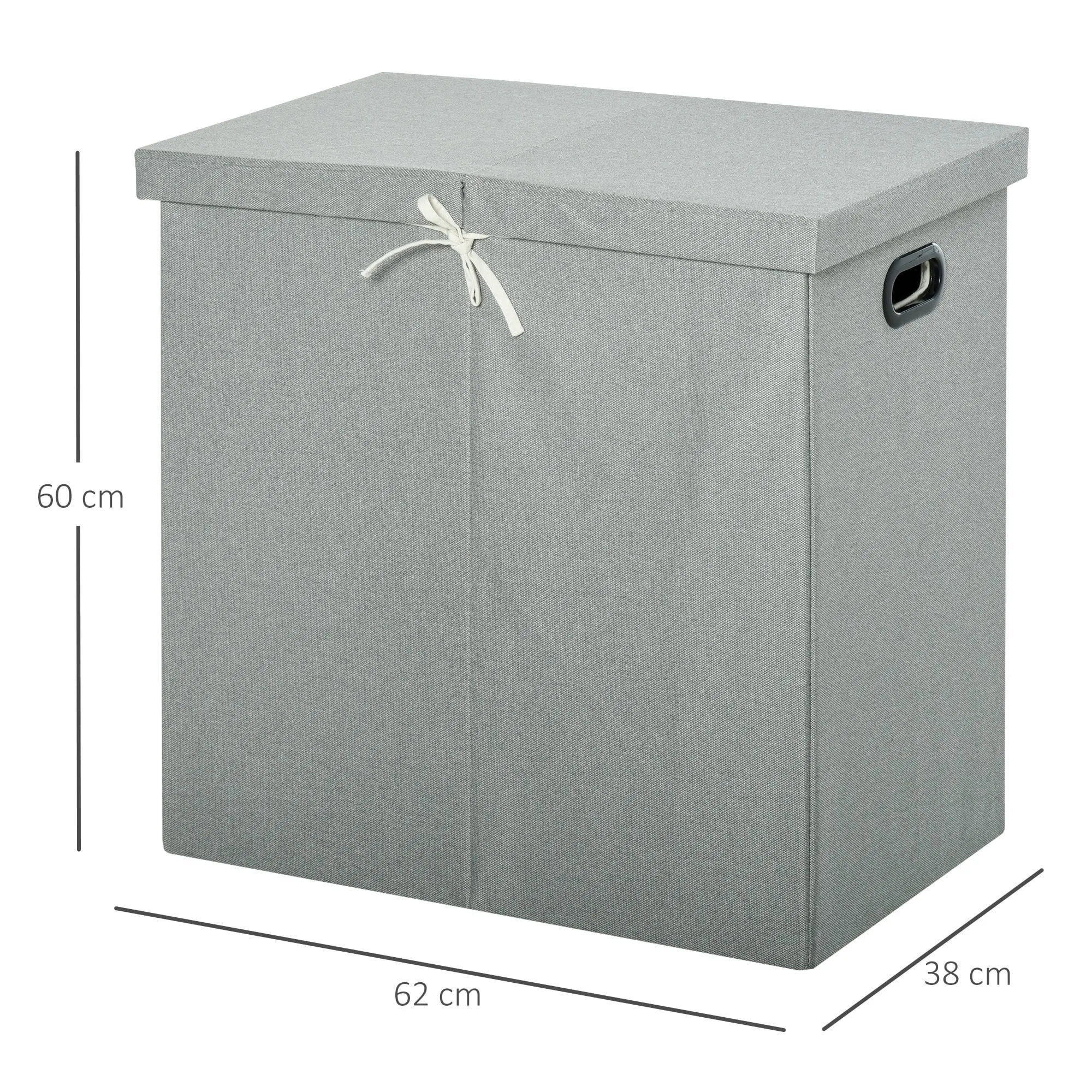 Linen Folding Laundry Basket, Hamper Bin with 2 Sections, Lid and Removable Liner and Handles, 115L Storage Capacity, Grey Clothes Dividers Lining