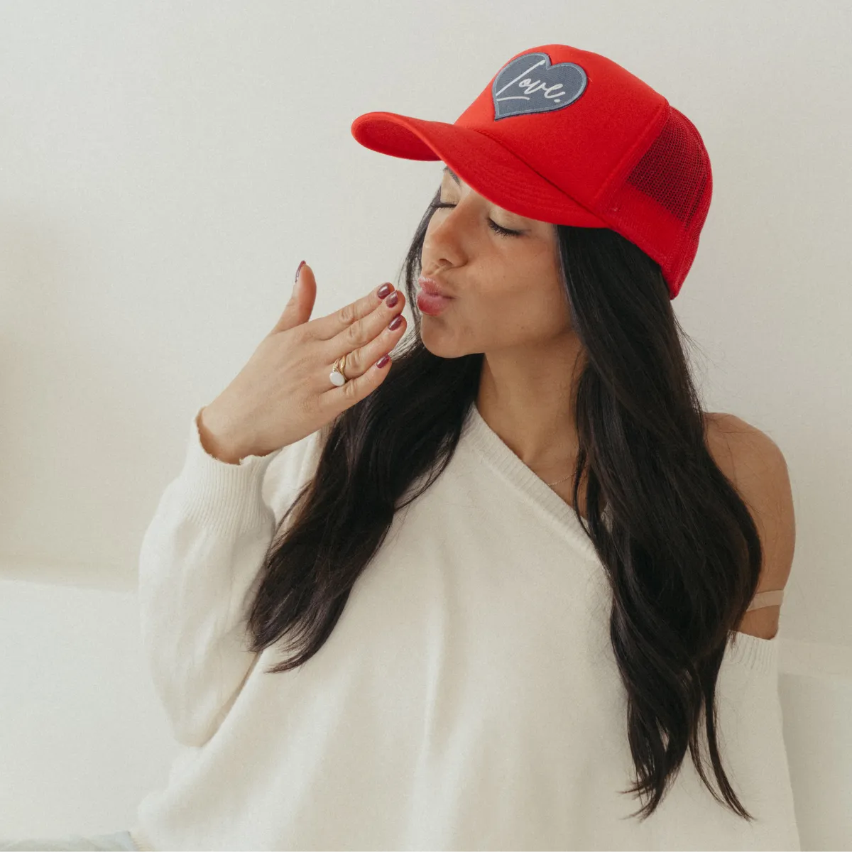 Local Beach Love Patch Trucker Hat - RED